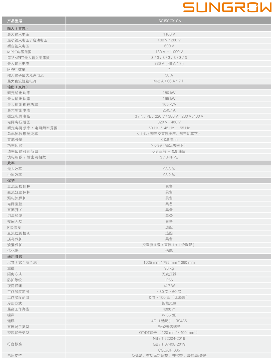 陽(yáng)光電源光伏逆變器 SG150CX-CN